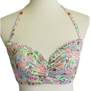 Victorias Secret Bikini Top 36C Womens Multicolor Floral Halter Swimwear Padded